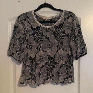 Black and White Floral Blouse